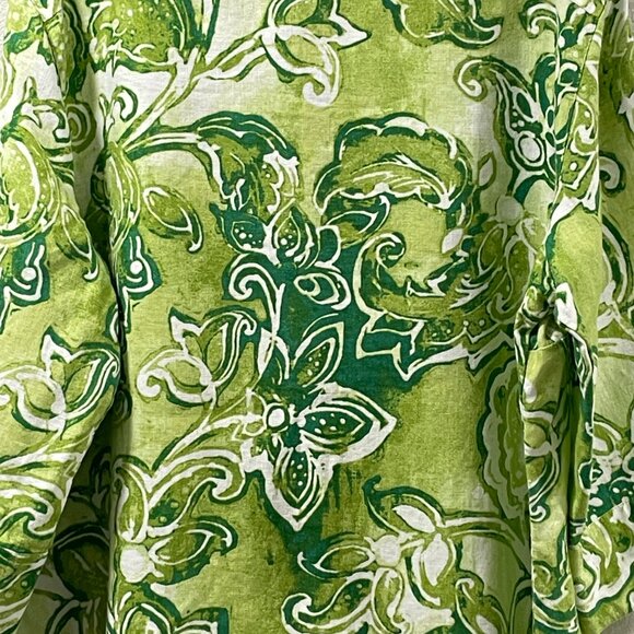 CHICO'S (NEW) Woven 3/4 Sleeve Linen Button Front Paisley Blouse, Lime Green- XL - Picture 7 of 9